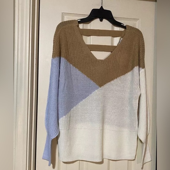 FCT With Love Women’s Sweater Plus Size Long Sleeve Striped Top V-Neck - Picture 1 of 9
